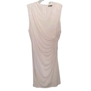 Zara Women's Ivory Side Ruched Bodycon Lined Midi Dress XL Capsule Career Sexy